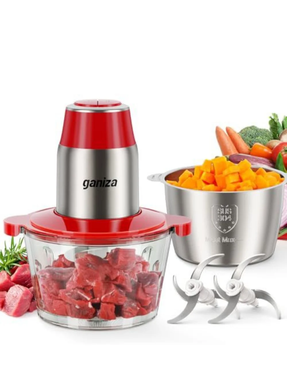 Ganiza Electric Food Chopper - Red & Silver